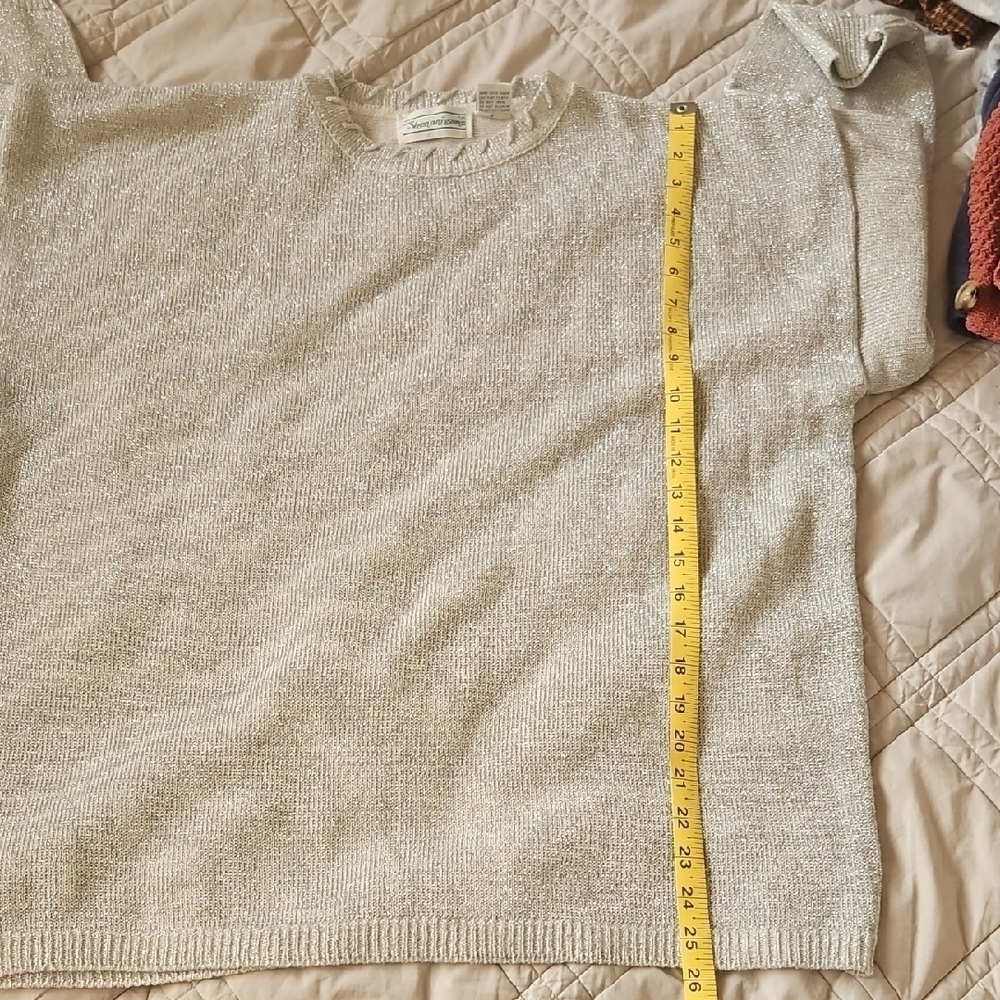 Vintage Shenanigans Cream Metallic Sweater M Shimmer Knit Y2K - Picture 6 of 8